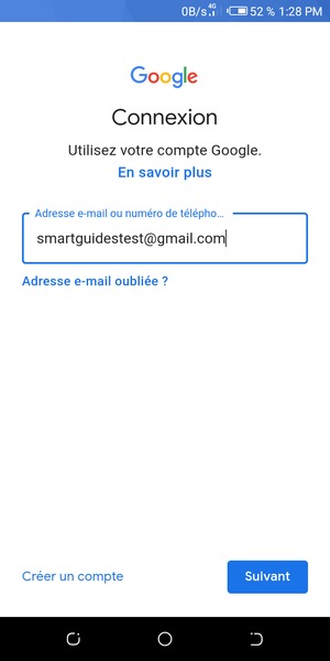 Saisissez votre adresse Gmail et sélectionnez Suivant