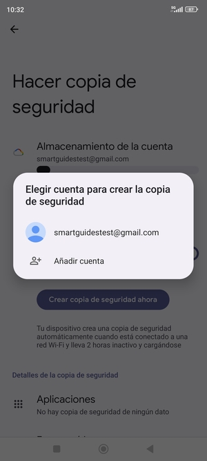 Seleccione su cuenta de copia de seguridad