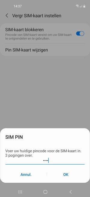Voer uw huidige pincode voor de SIM-kaart in en selecteer OK