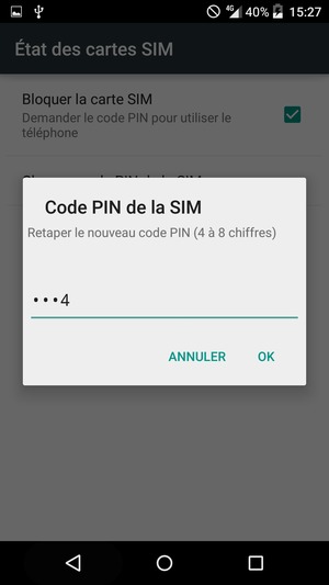 Veuillez confirmer votre nouveau code PIN de la SIM et sélectionner OK