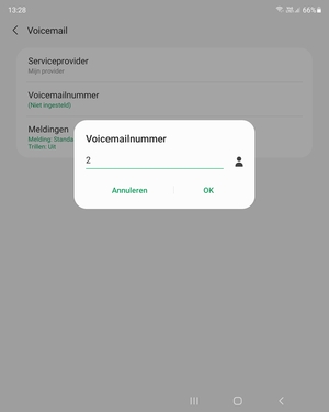 Voer het Voicemailnummer in en selecteer OK