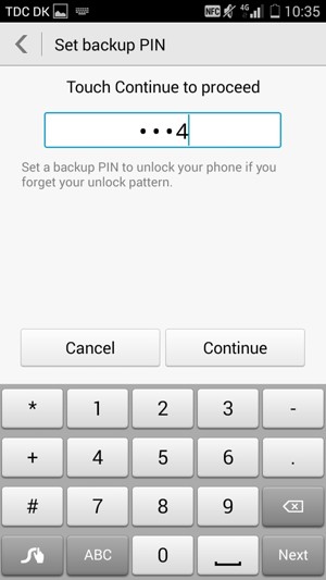 Enter a Backup PIN and select Continue