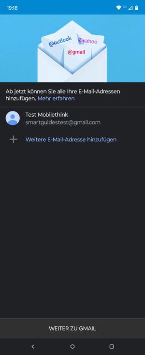 Wählen Sie WEITER ZU GMAIL