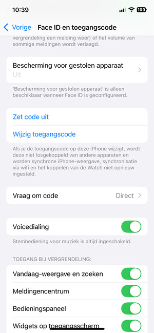 Scroll naar en selecteer Wijzig toegangscode