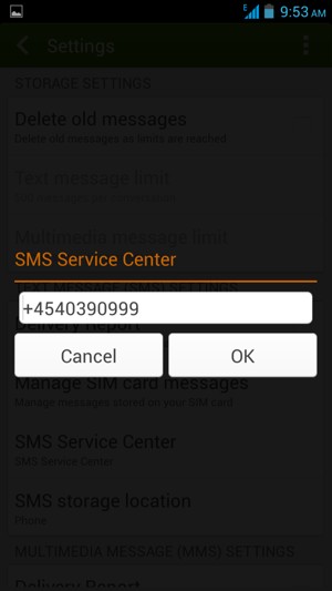 Enter SMS Service Center number and select OK