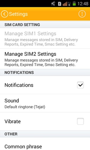 Scroll to and select Manage SIM1 Settings or Manage SIM2 Settings