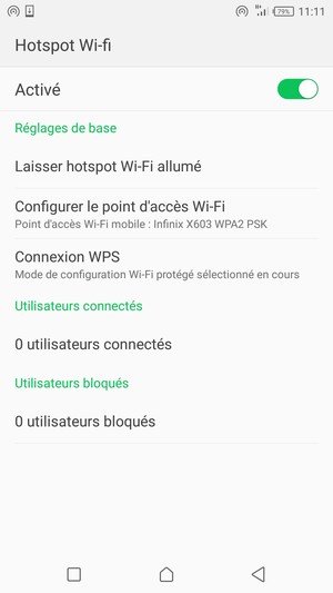 Votre téléphone est maintenant configuré pour être utilisé comme modem