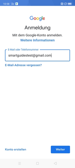 Geben Sie Ihre Gmail Adresse ein und wählen Sie Weiter