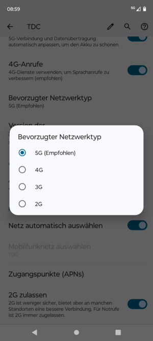 Wählen Sie die gewünschte Option