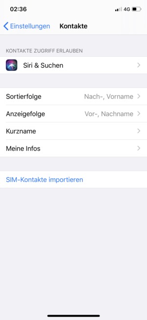 Scrollen Sie und wählen Sie SIM-Kontakte importieren