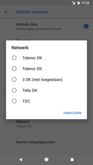 Selecteer een netwerkoperator uit de lijst