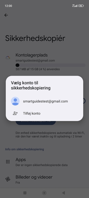 Vælg din sikkerhedskopi-konto