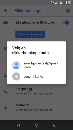 Velg sikkerhetskopi-kontoen din