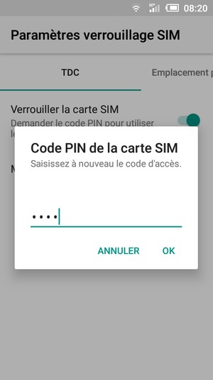 Veuillez confirmer votre nouveau code PIN et sélectionner OK