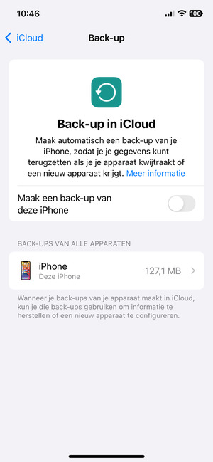 Schakel Maak een back-up van deze iPhone in