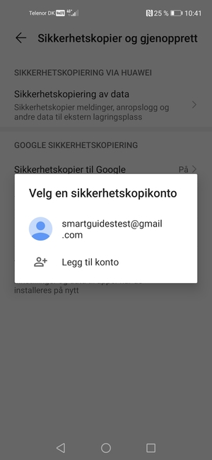 Velg sikkerhetskopi-kontoen din