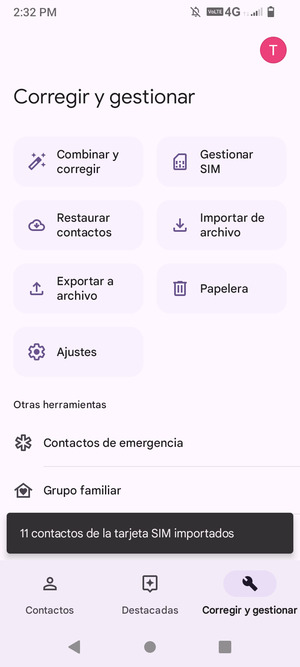 Sus contactos se guardarán en su cuenta de Google y se guardarán en su teléfono la próxima vez que Google sea sincronizado.