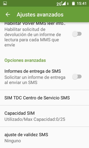 Seleccione SIM Centro de Servicio SMS