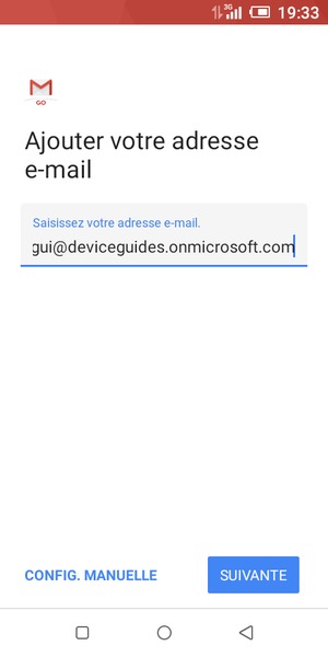 Saisissez votre adresse e-mail et sélectionnez CONFIG. MANUELLE