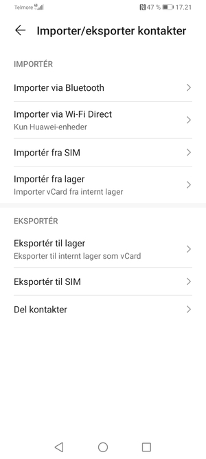 Vælg Importér fra SIM