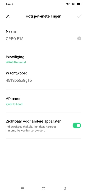 Voer een wachtwoord van een WiFi-hotspot in van ten minste 8 tekens en selecteer OK