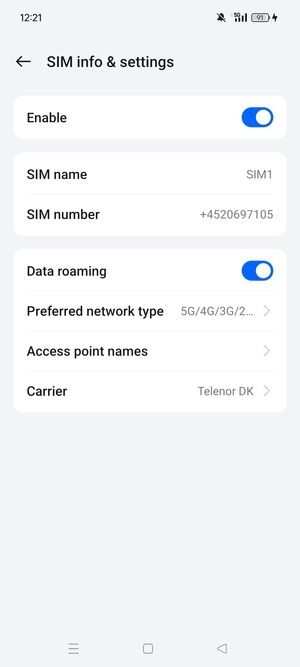 Turn Data roaming on or off