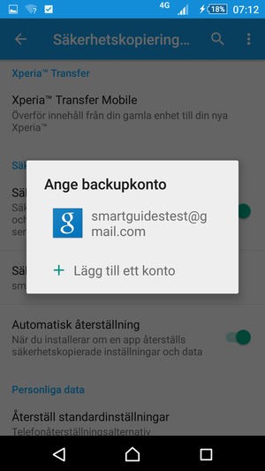 Tryck på ditt säkerhetskopieringskonto