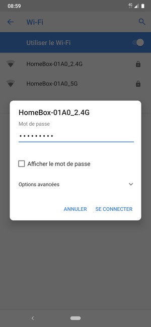 Saisissez le mot de passe du Wi-Fi et sélectionnez SE CONNECTER