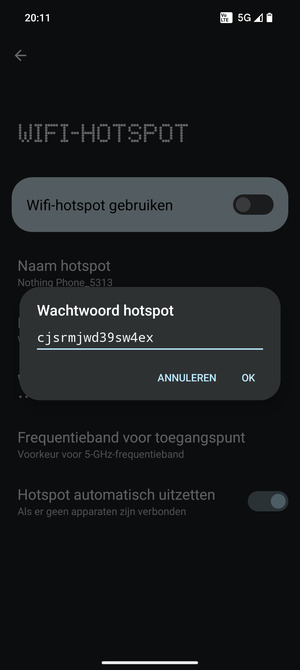 Voer een wachtwoord van een WiFi-hotspot in van ten minste 8 tekens en selecteer OK