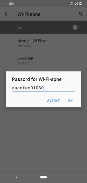 Skriv inn et Wi-Fi hotspot-passord på minst 8 tegn og velg OK