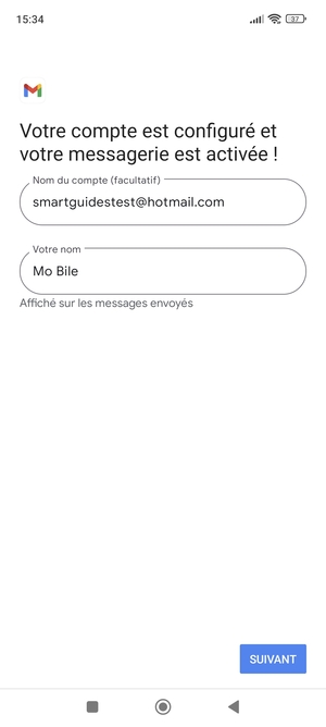 Donnez un nom à votre compte et saisissez votre nom. Sélectionnez SUIVANT