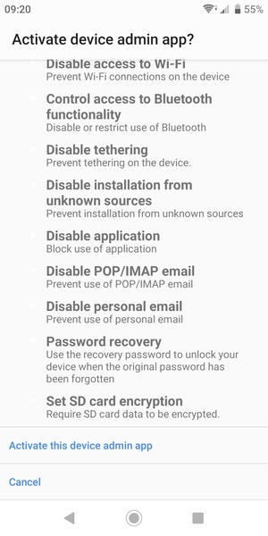 Scroll down and select Activate this device admin app