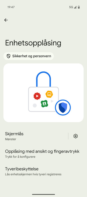 Telefonen din er nå sikret med en skjermlås