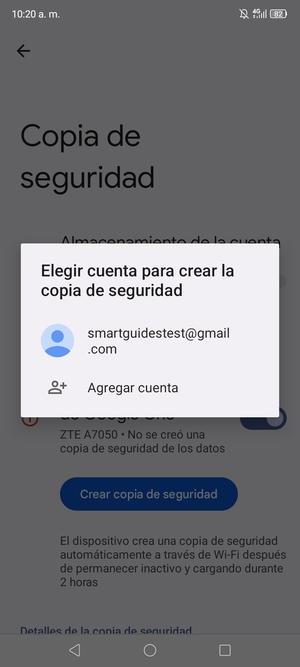 Seleccione su cuenta de copia de seguridad