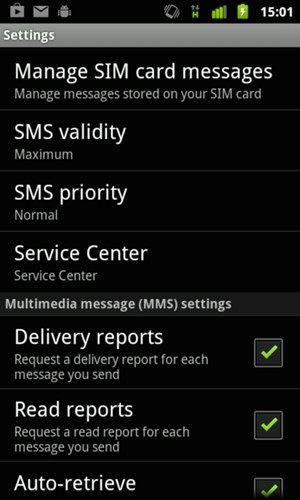 Scroll to and select SMS Service Center