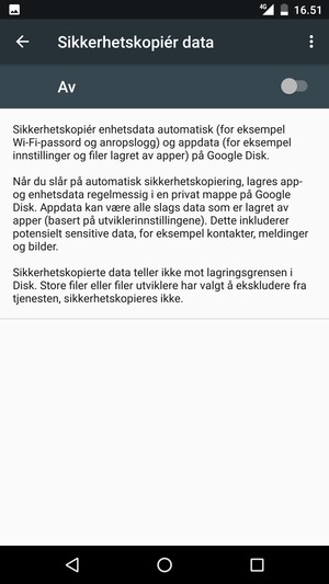 Slå på Sikkerhetskopiér data