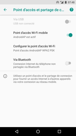 Votre téléphone est maintenant configuré pour être utilisé comme modem