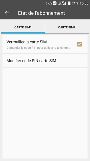 Sélectionnez Carte SIM1 ou Carte SIM2 et sélectionnez Modifier code PIN carte SIM
