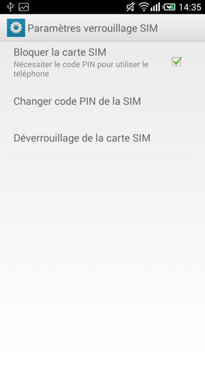 Cochez la case Bloquer la carte SIM et sélectionnez Changer code PIN de la SIM