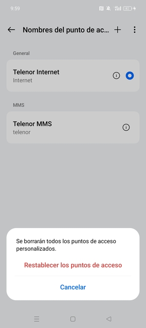 Seleccione Restablecer los puntos de acceso