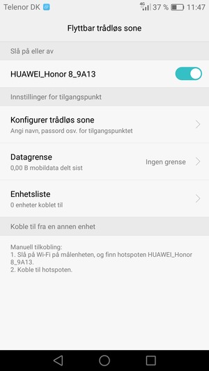 Telefonen din er konfigurert for bruk som et modem