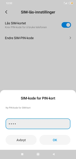 Skriv inn Ny SIM-kode for PIN-kort og velg OK
