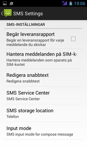 Välj SMS Service Center