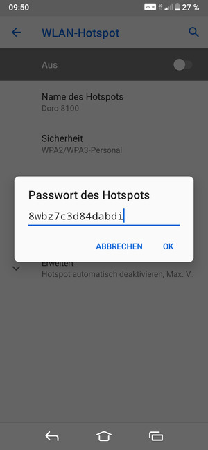 Geben Sie eine WLAN-Hotspot-Passwort mit mindestens 8 Zeichen ein und wählen Sie OK