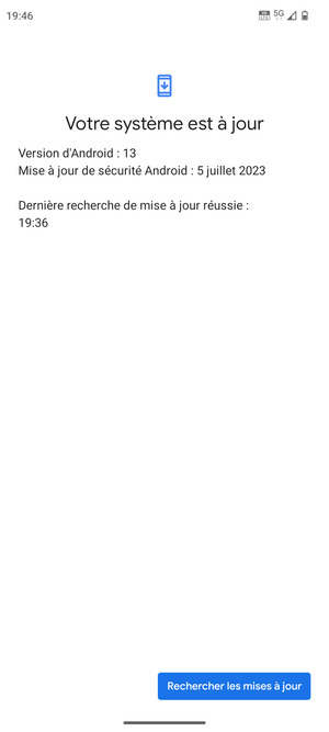 Si votre téléphone est à jour, vous verrez l'écran suivant