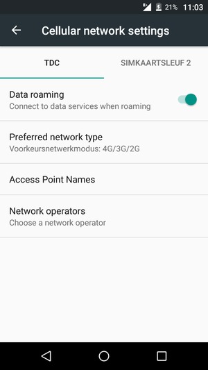 Schakel Data roaming in of uit