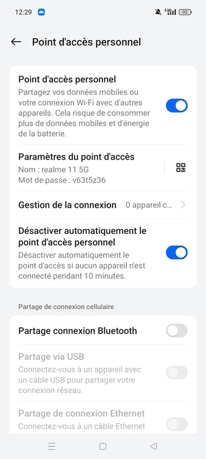 Votre téléphone est maintenant configuré pour être utilisé comme modem