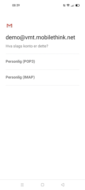 Velg Personlig (POP3) eller Personlig (IMAP)