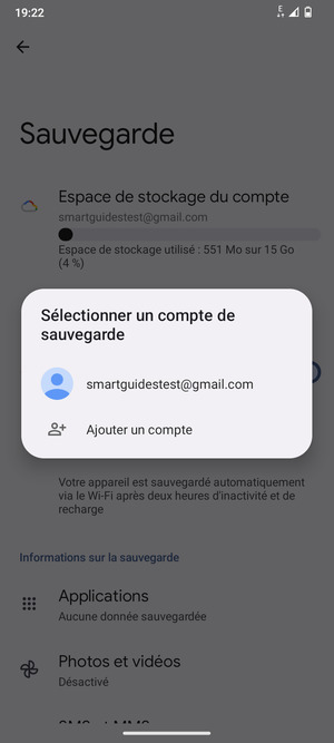 Sélectionnez votre compte de sauvegarde