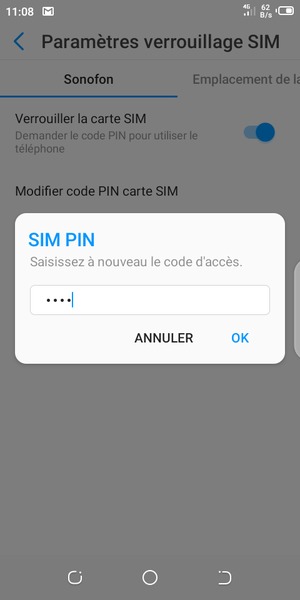 Veuillez confirmer votre Nouveau code PIN da la carte SIM et sélectionner OK